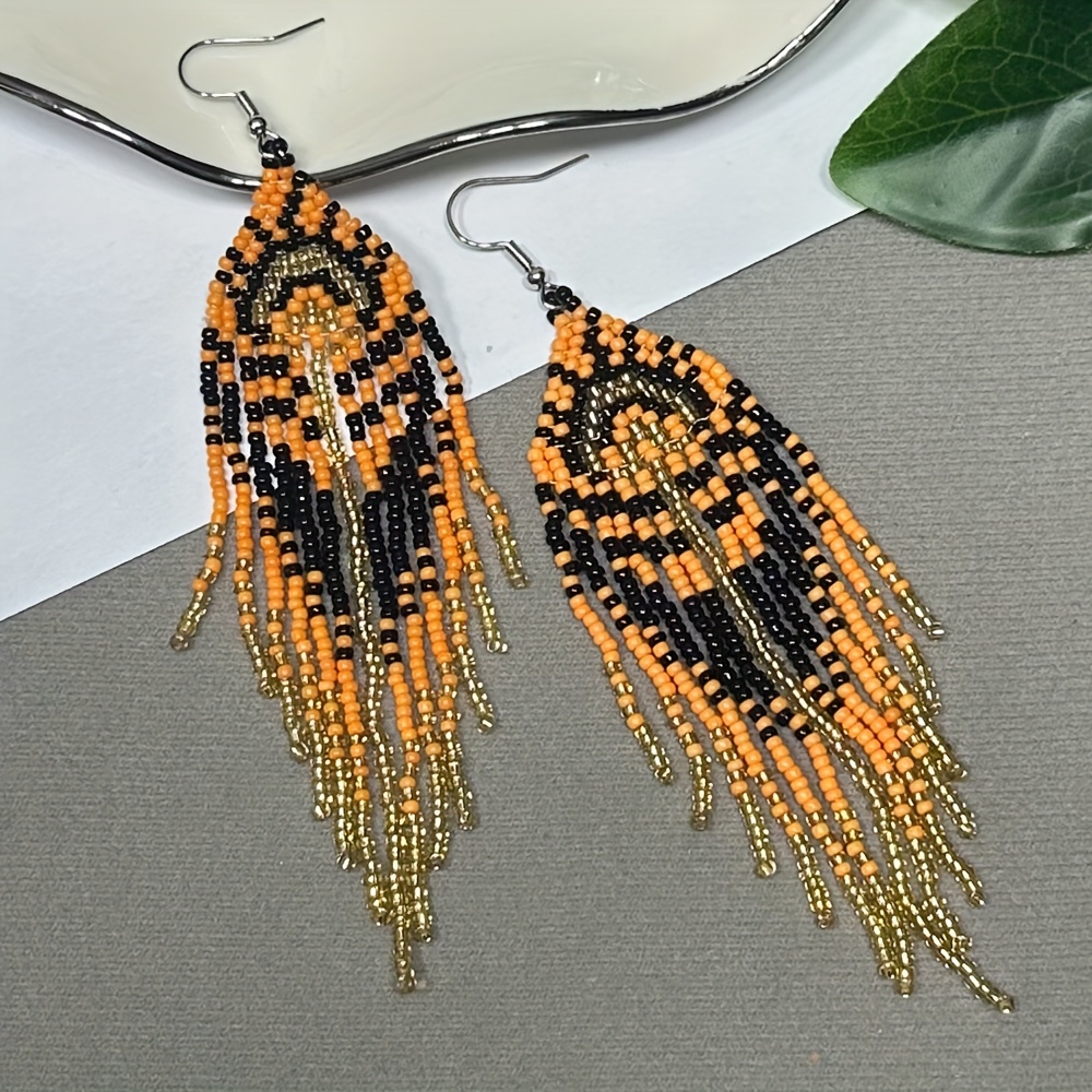 Vintage Dangle Beaded Earrings with Tassels